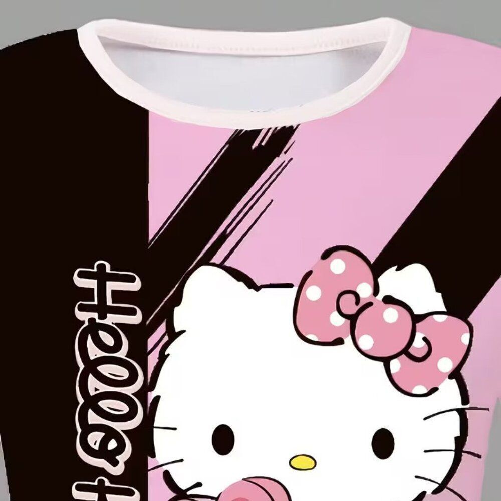 Hello Kitty Girl's Heart Short-Sleeve Round Neck T-Shirt & Bell-Bottom Pants Set - Picture 2 of 3